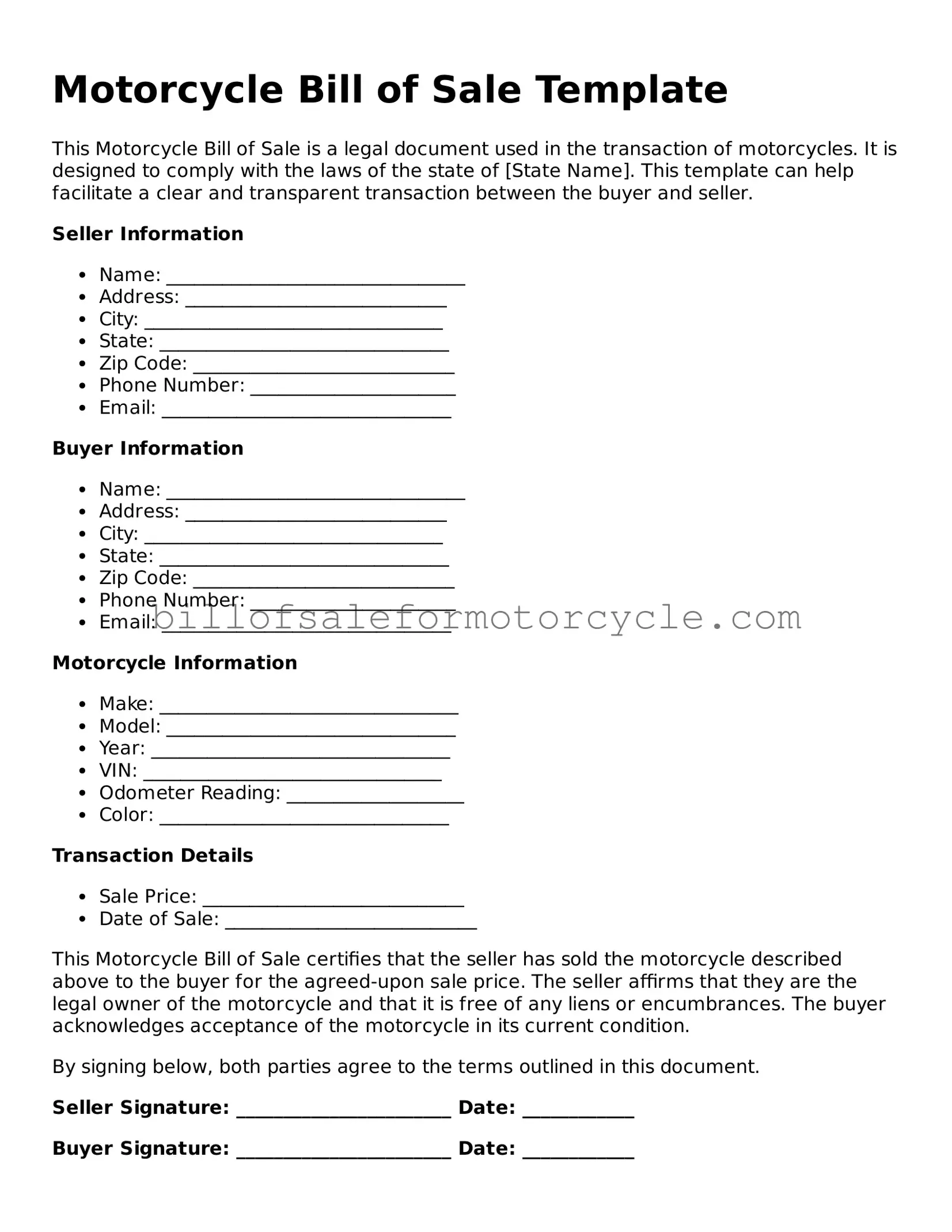 Valid Motorcycle Bill of Sale Template