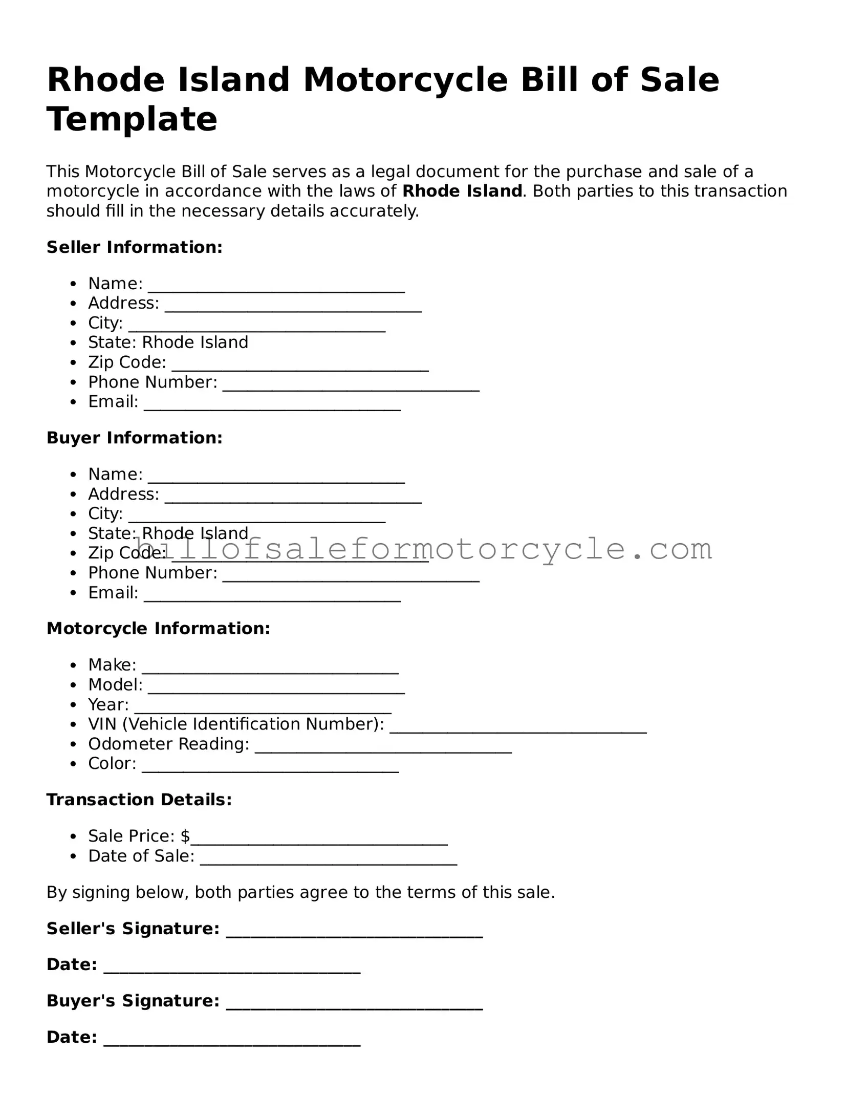 Attorney-Verified  Motorcycle Bill of Sale Template for Rhode Island