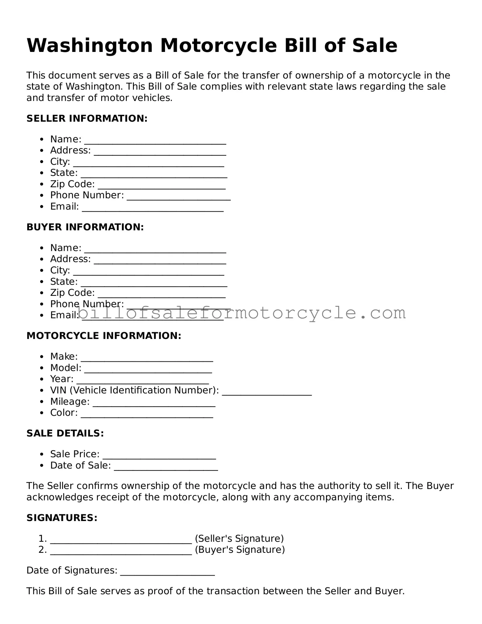 Attorney-Verified  Motorcycle Bill of Sale Template for Washington